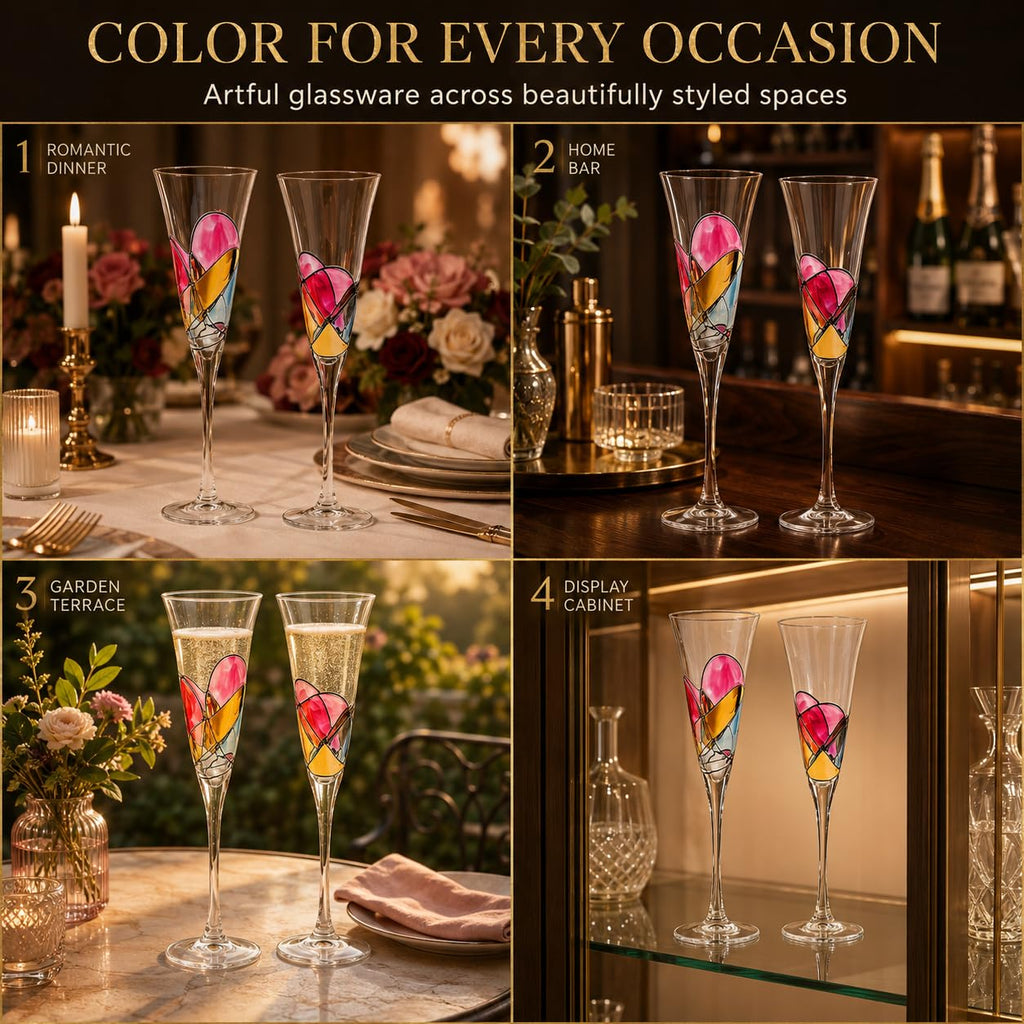 Hand Painted Martini Champagne Cocktail Glasses 2 Set S681