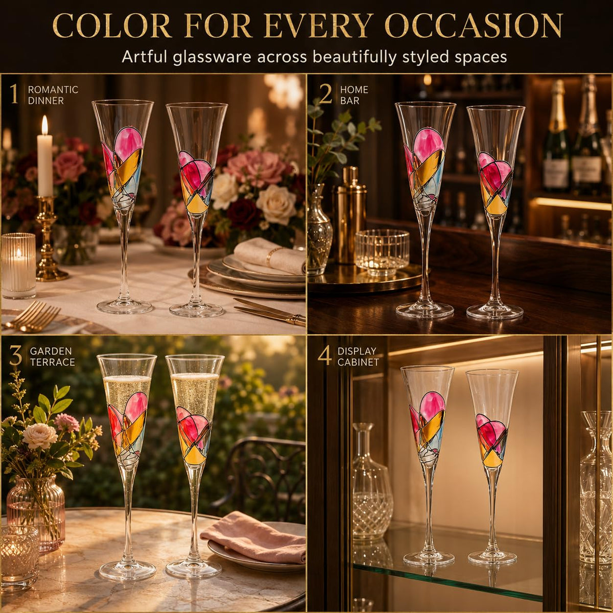 Hand Painted Martini Champagne Cocktail Glasses 2 Set S681