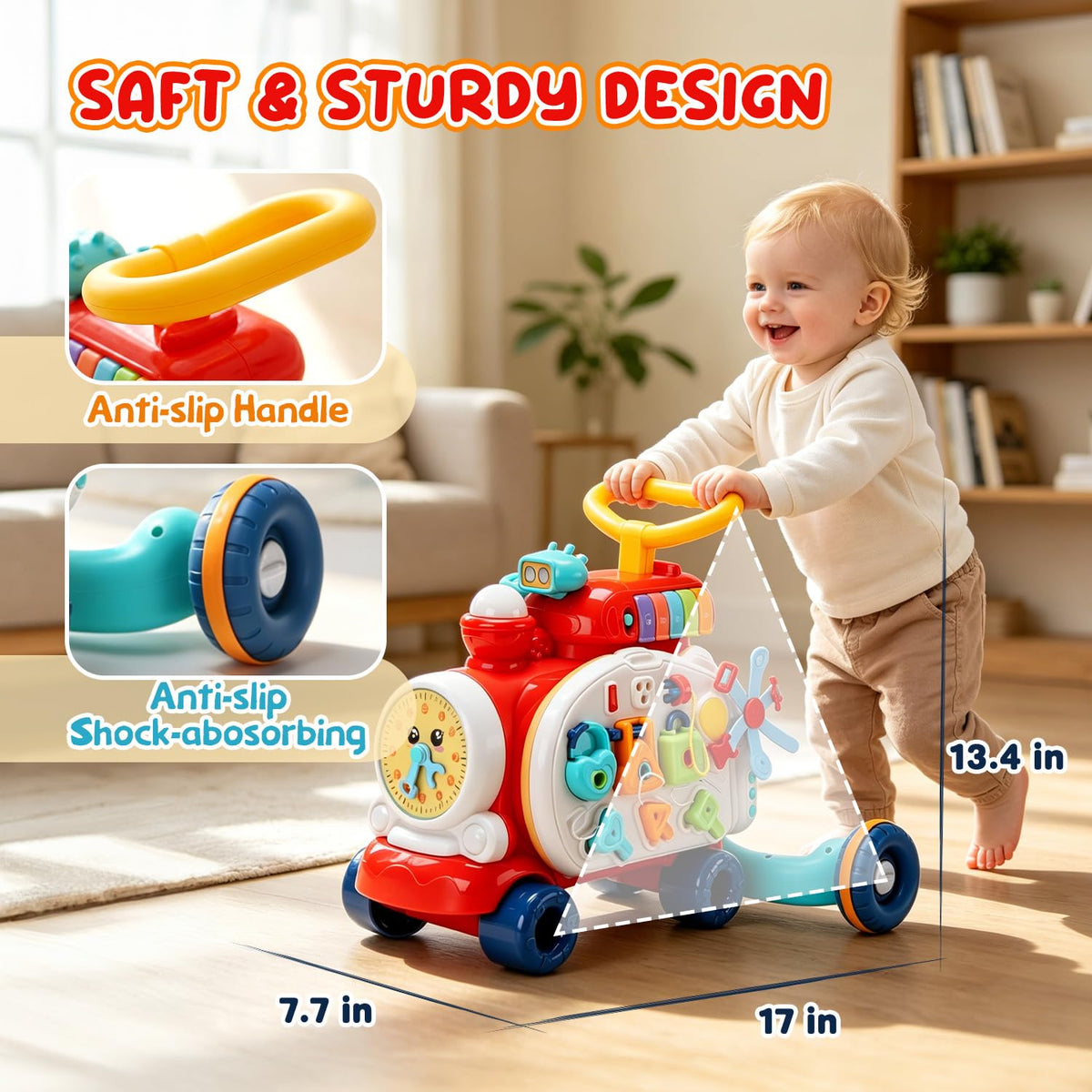 Baby Push Walker Toddler Walking Toy with Busy Board V56523