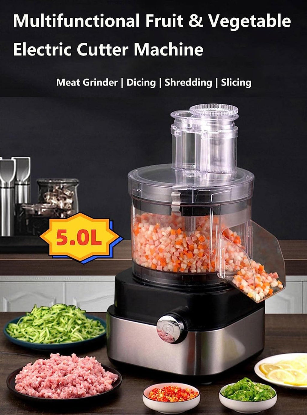 600W 4 in 1 Electric Vegetable Dicer with Dicing Molds Y746960