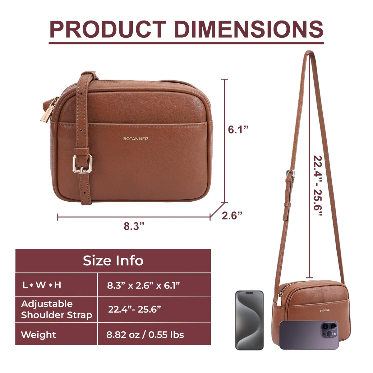 Genuine Leather Crossbody Bag with Adjustable Strap M4665