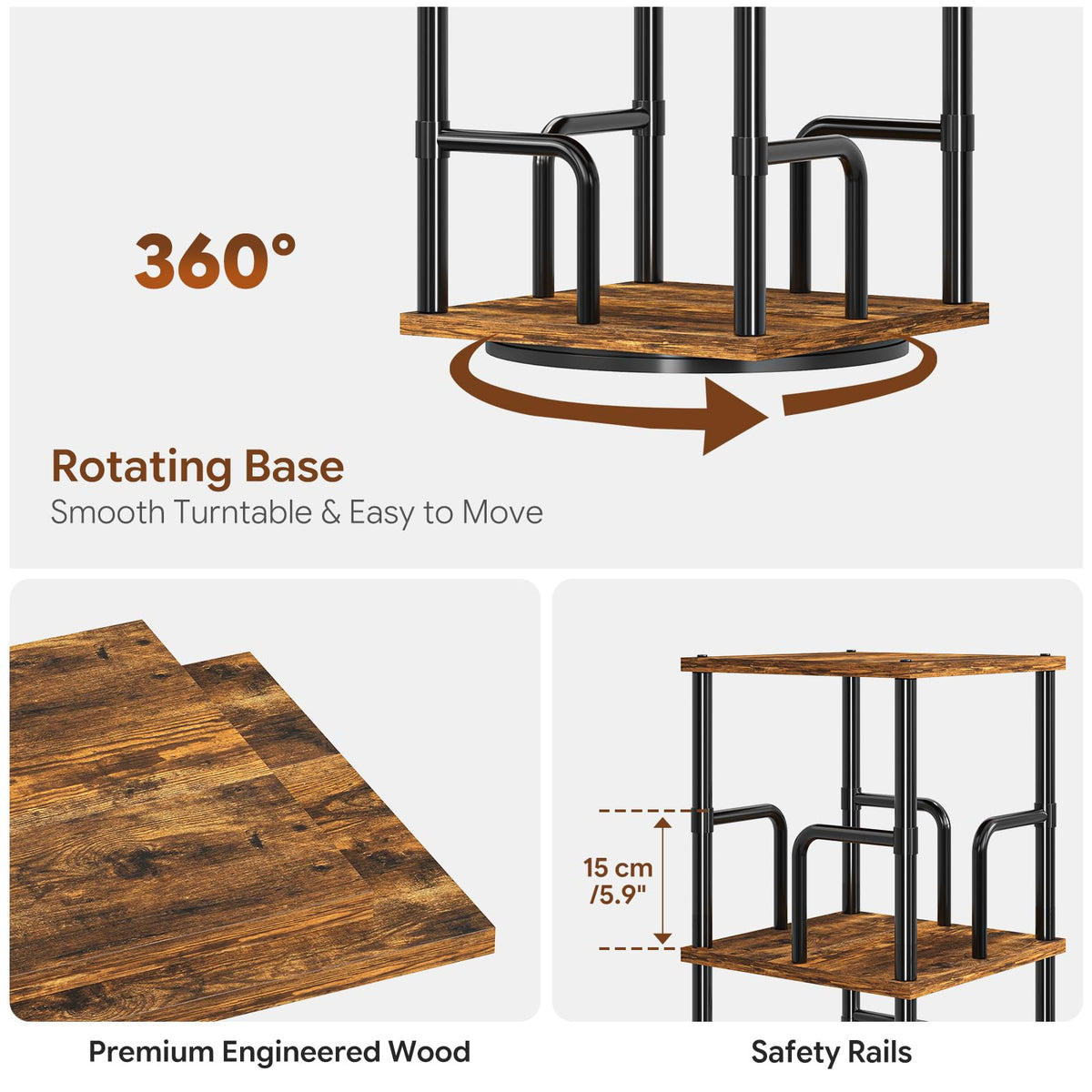 5-Tier Rotating Bookshelf with Safety Rails L1365