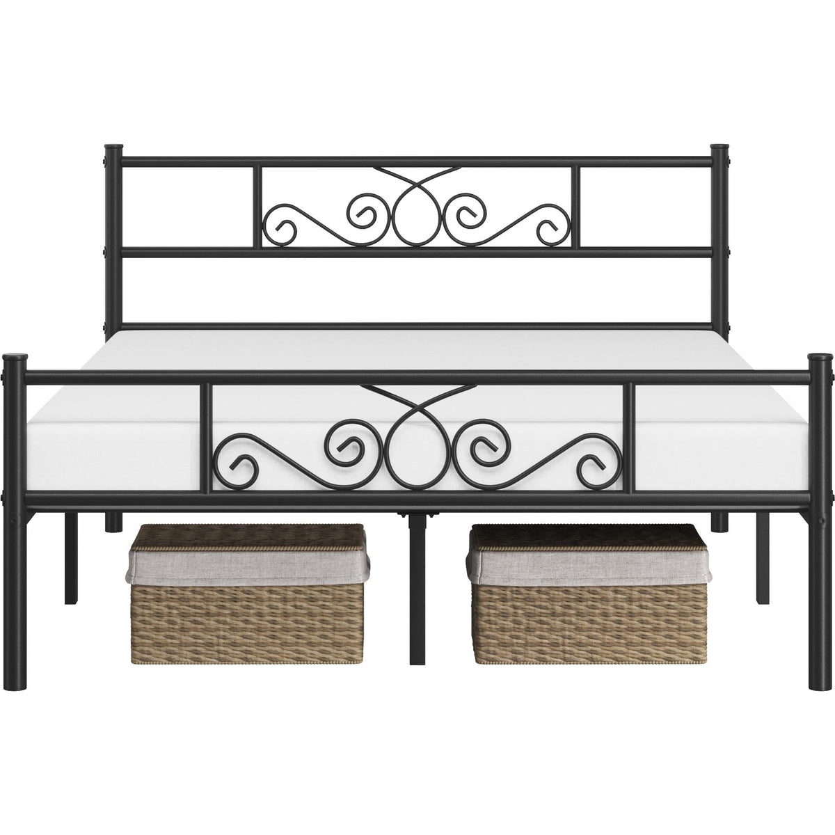 Black Metal Bed Frame with Headboard and Footboard W226