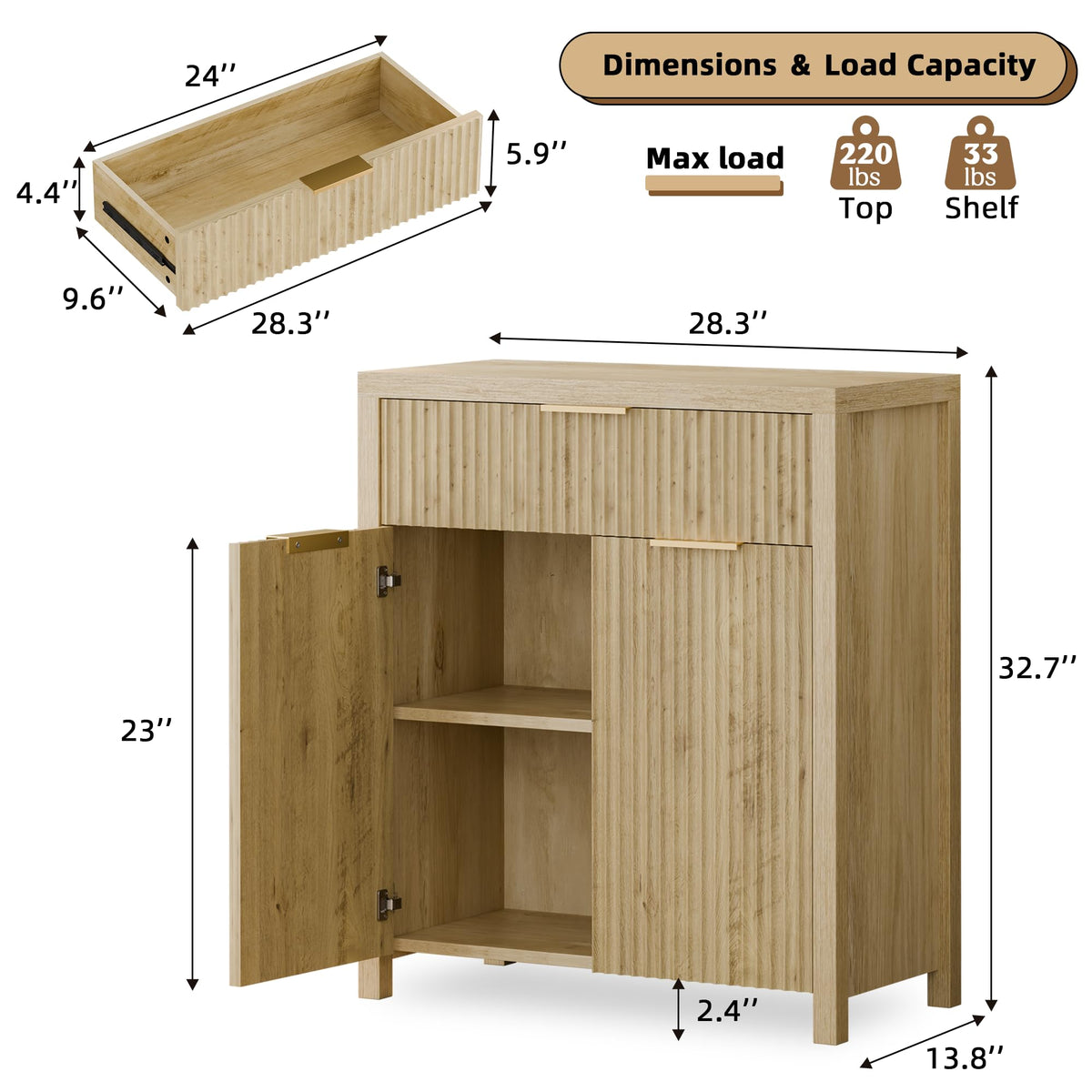 Natural Oak Storage Cabinet with Adjustable Shelves E85573