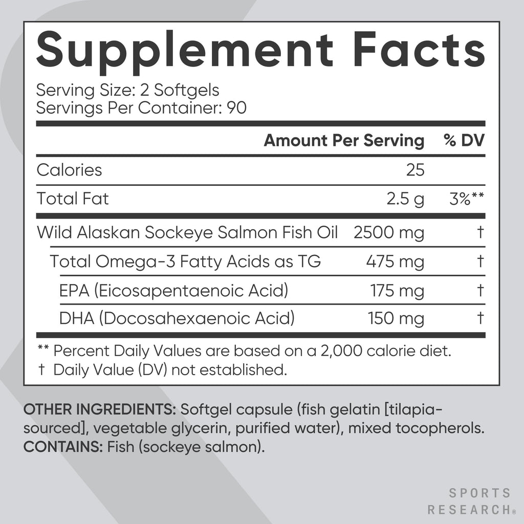 Omega-3 Wild Sockeye Salmon Oil 2500mg 180 Softgels H629