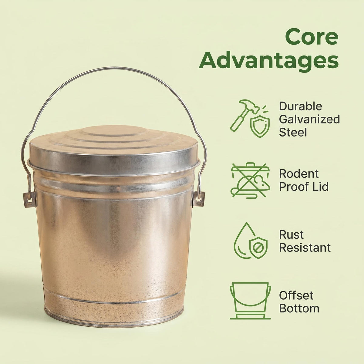 Galvanized Steel 6 Gallon Trash Can with Locking Lid M9791