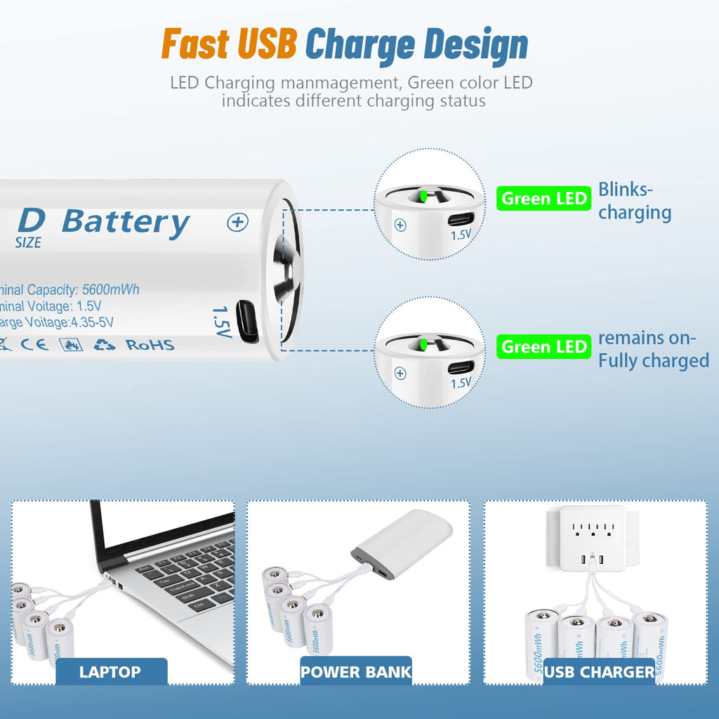 Rechargeable Lithium D Batteries 4 Pack P989320