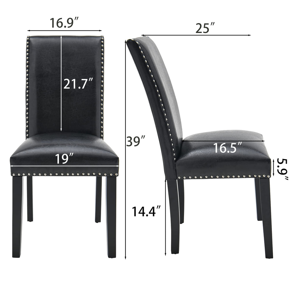 Black Faux Leather Dining Chairs Set of 4 with Wood Legs R611