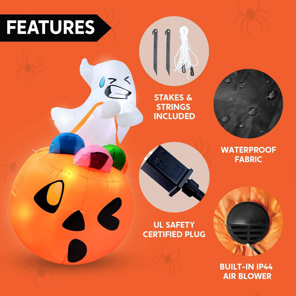 5 FT Halloween Inflatable Ghost with Build-in LEDs C9859
