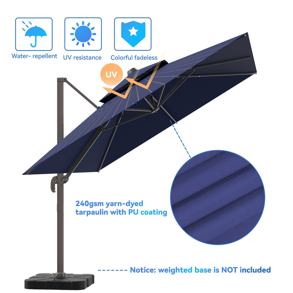 10x13FT Navy Blue Double Top Cantilever Patio Umbrella E865466