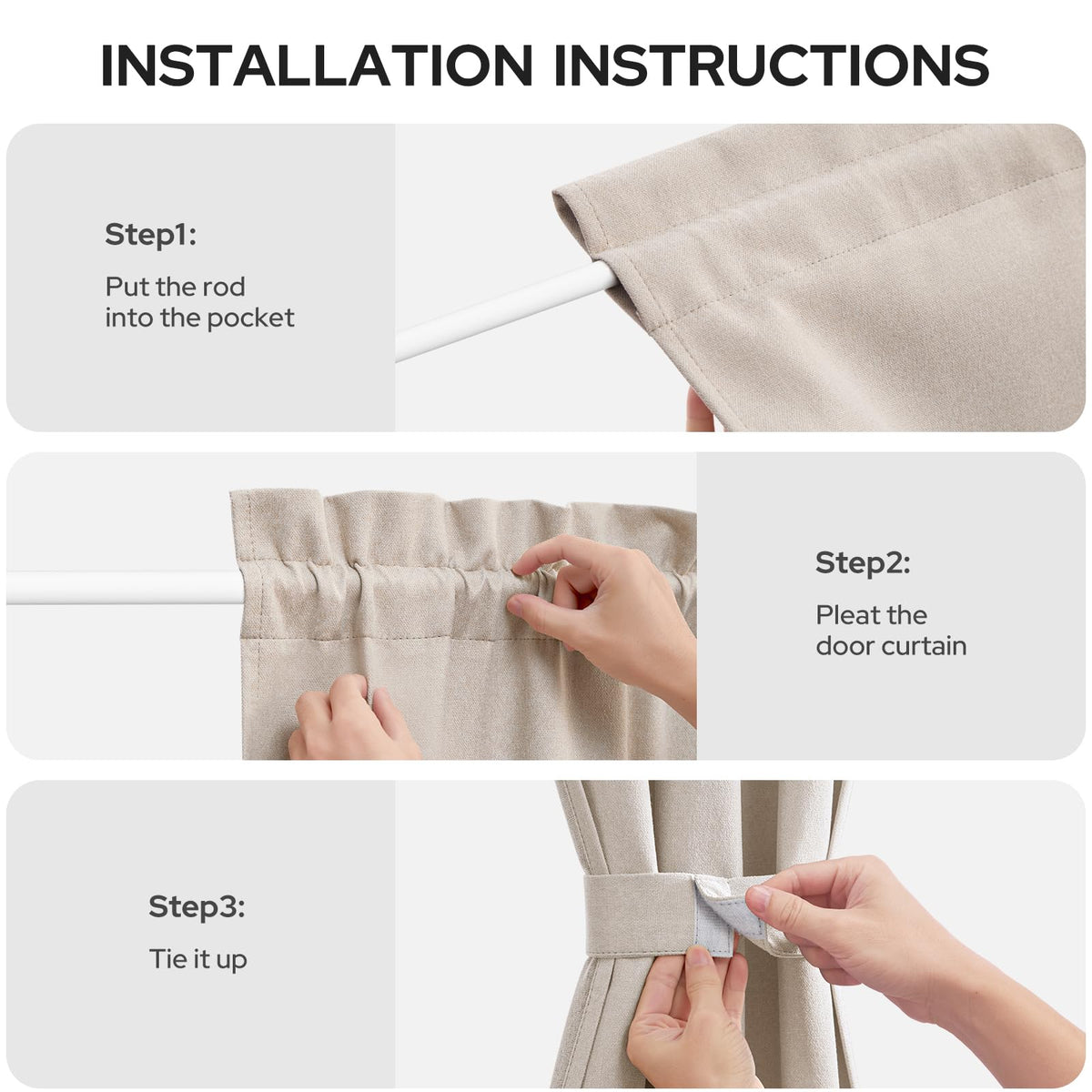 100% Blackout Linen Door Curtains 26x72 Inch K846967
