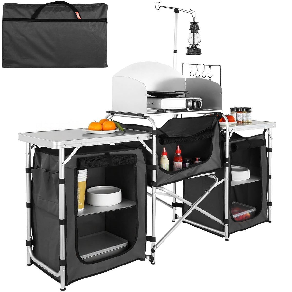 Folding Aluminum Camping Kitchen Table with Storage Bag H92984