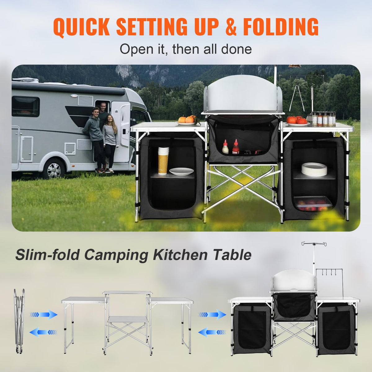 Folding Aluminum Camping Kitchen Table with Storage Bag H92984