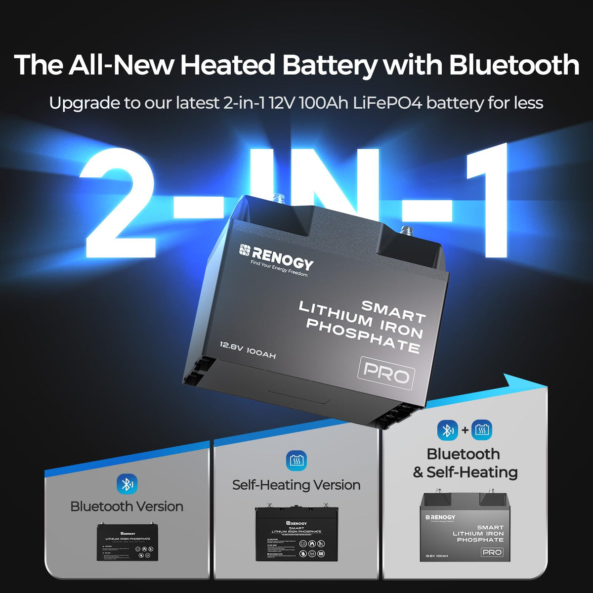12V 100Ah Bluetooth Self-Heating Lithium LiFePO4 Deep Cycle Battery D155022