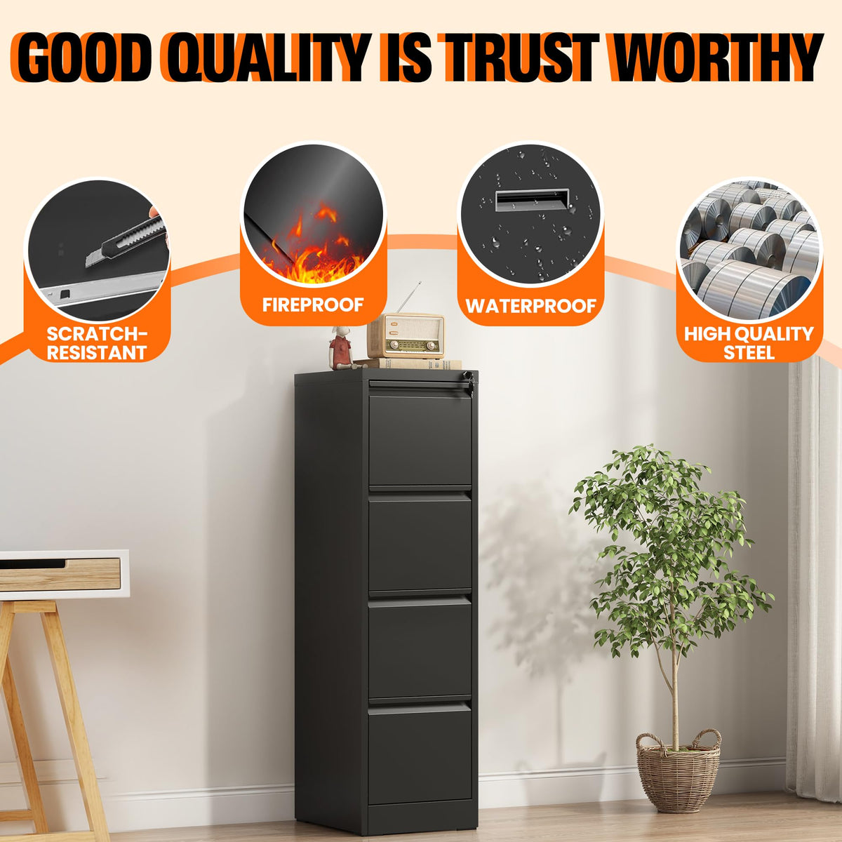 4 Drawer File Cabinet with Lock B537