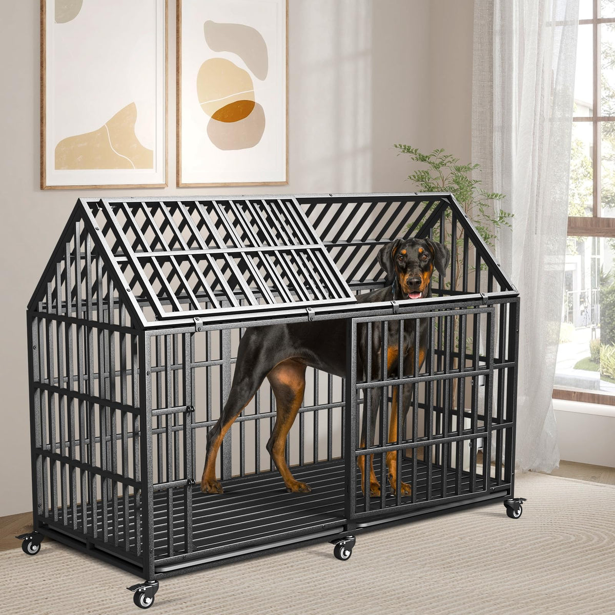 64 inches Heavy Duty Metal Dog Crate W23117