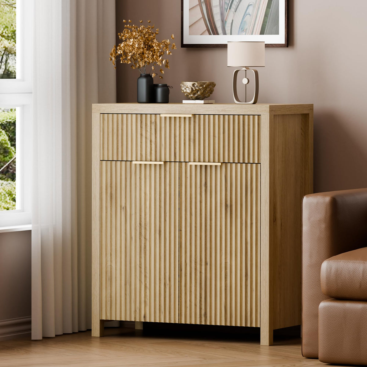 Natural Oak Storage Cabinet with Adjustable Shelves E85573