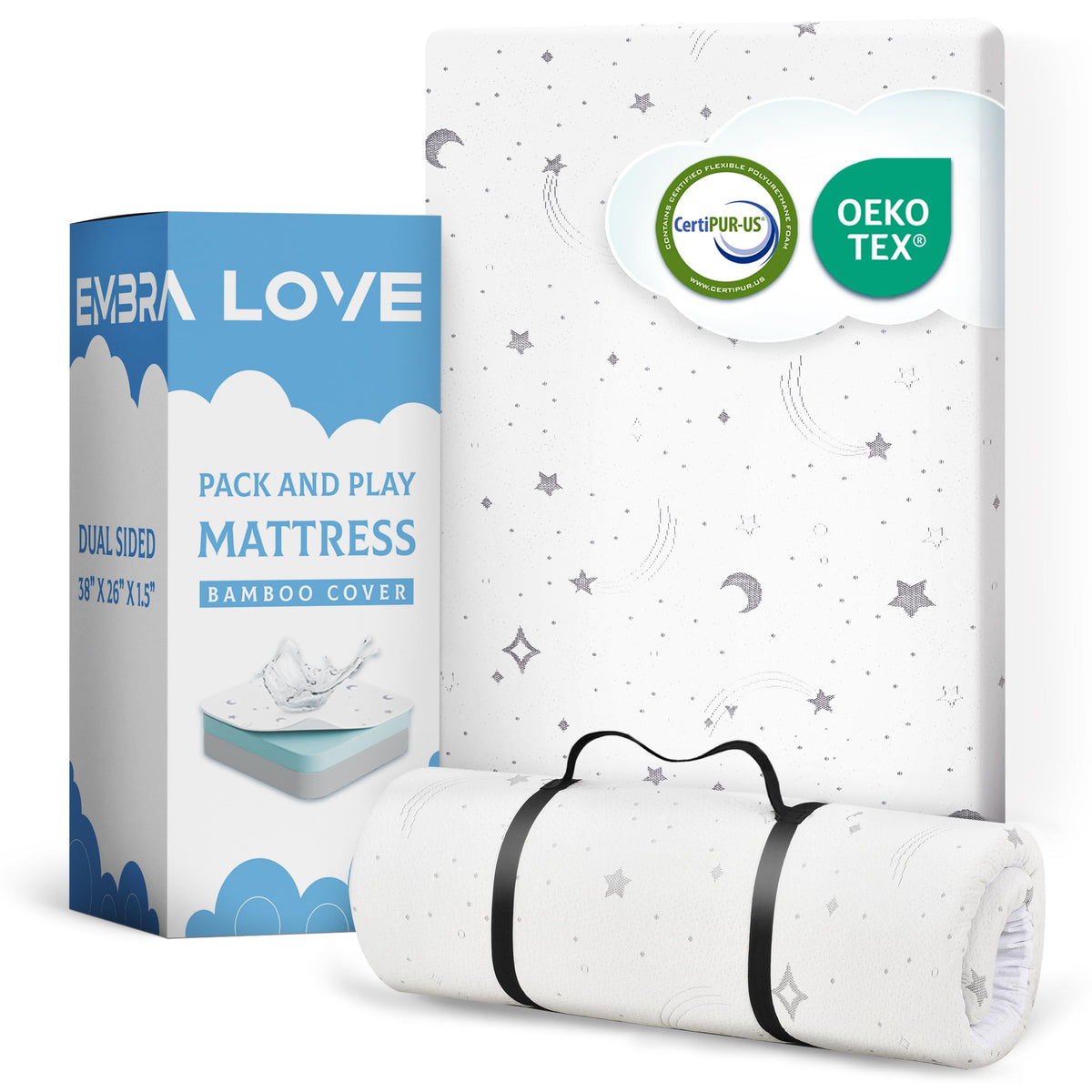 38"x26"x1.5" Bamboo Cover Waterproof Gel Memory Foam Pack n Play Mattress P56779