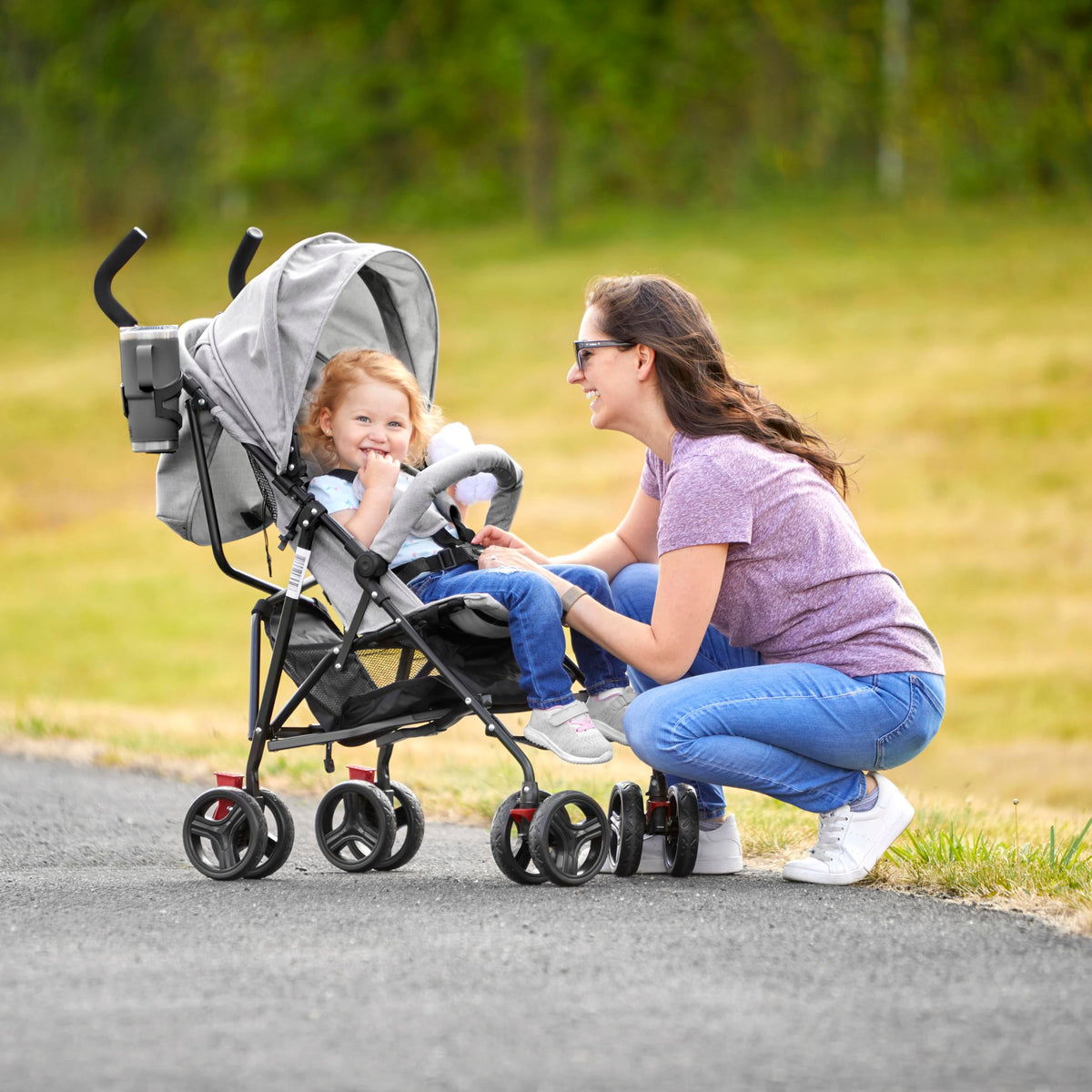 Light Gray Lightweight Baby Stroller with Compact Fold and Canopy N128
