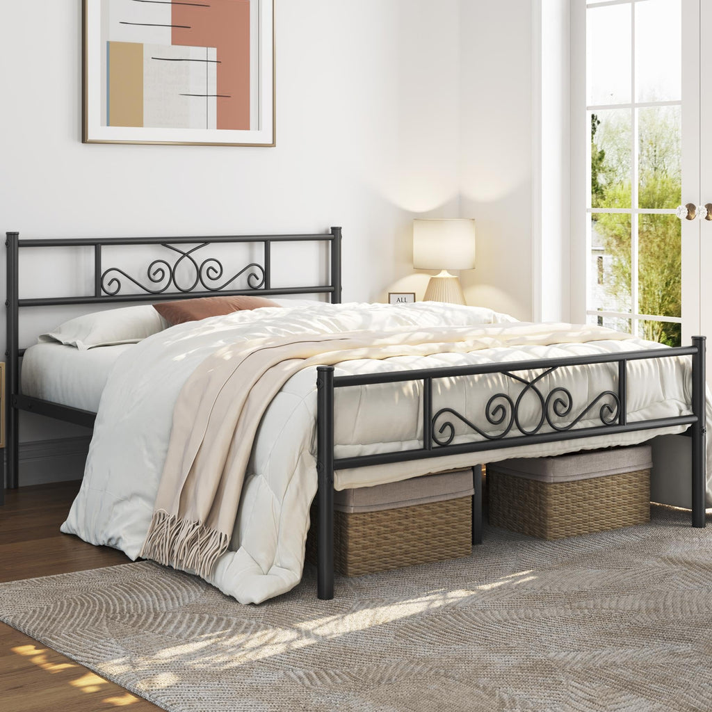Black Metal Bed Frame with Headboard and Footboard W226