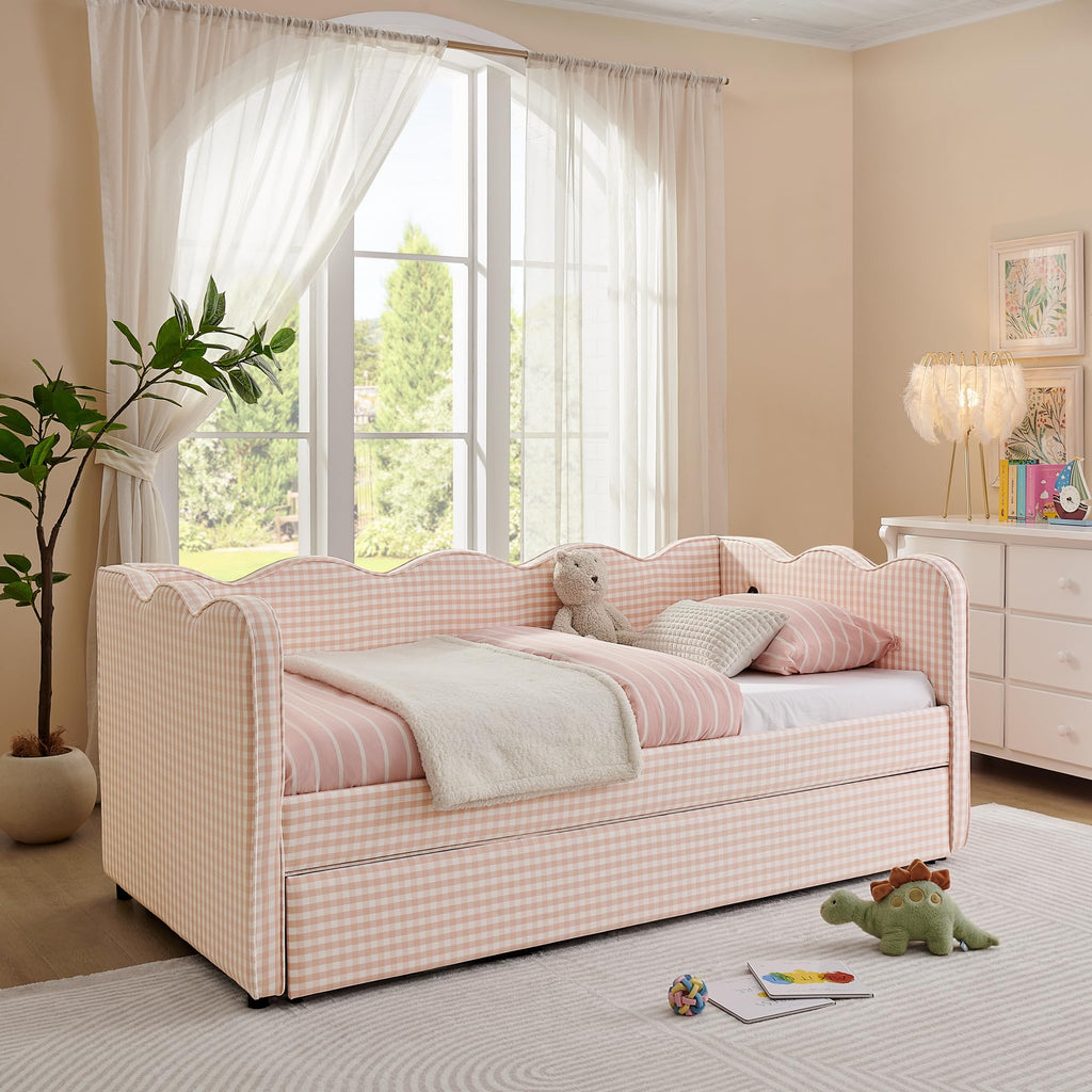 Pink Twin Size Gingham Daybed with Trundle I792107