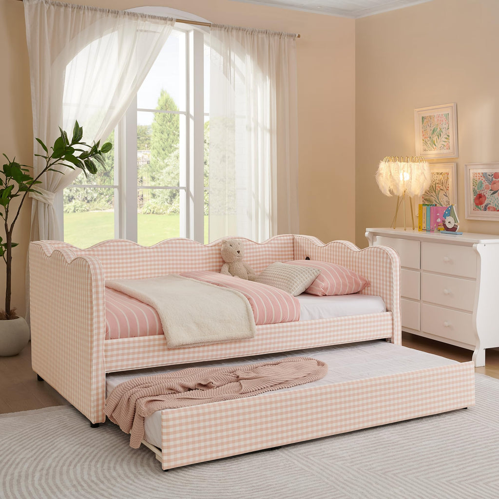 Pink Twin Size Gingham Daybed with Trundle I792107