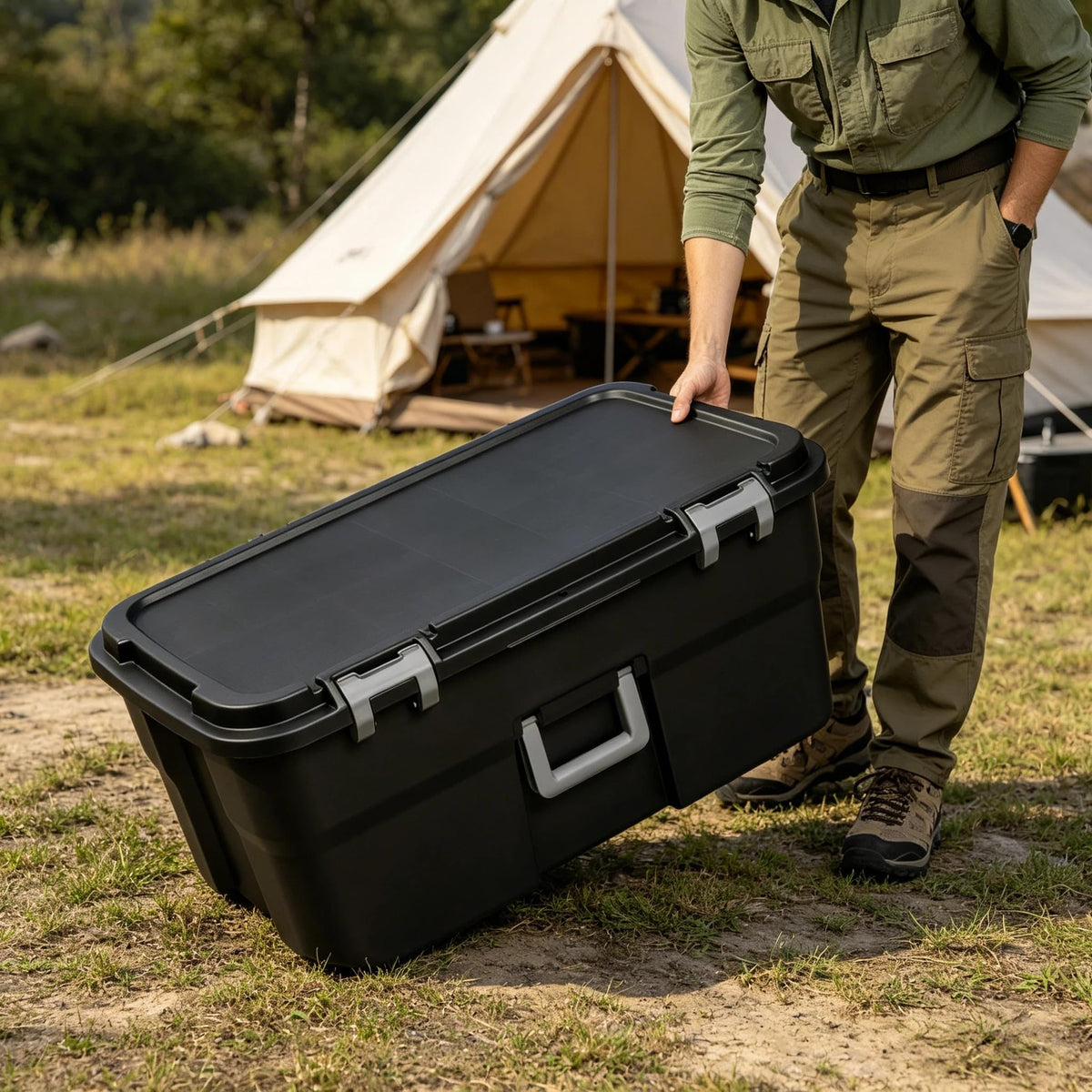 22 Gallon Black Wheeled Plastic Storage Trunk J8642