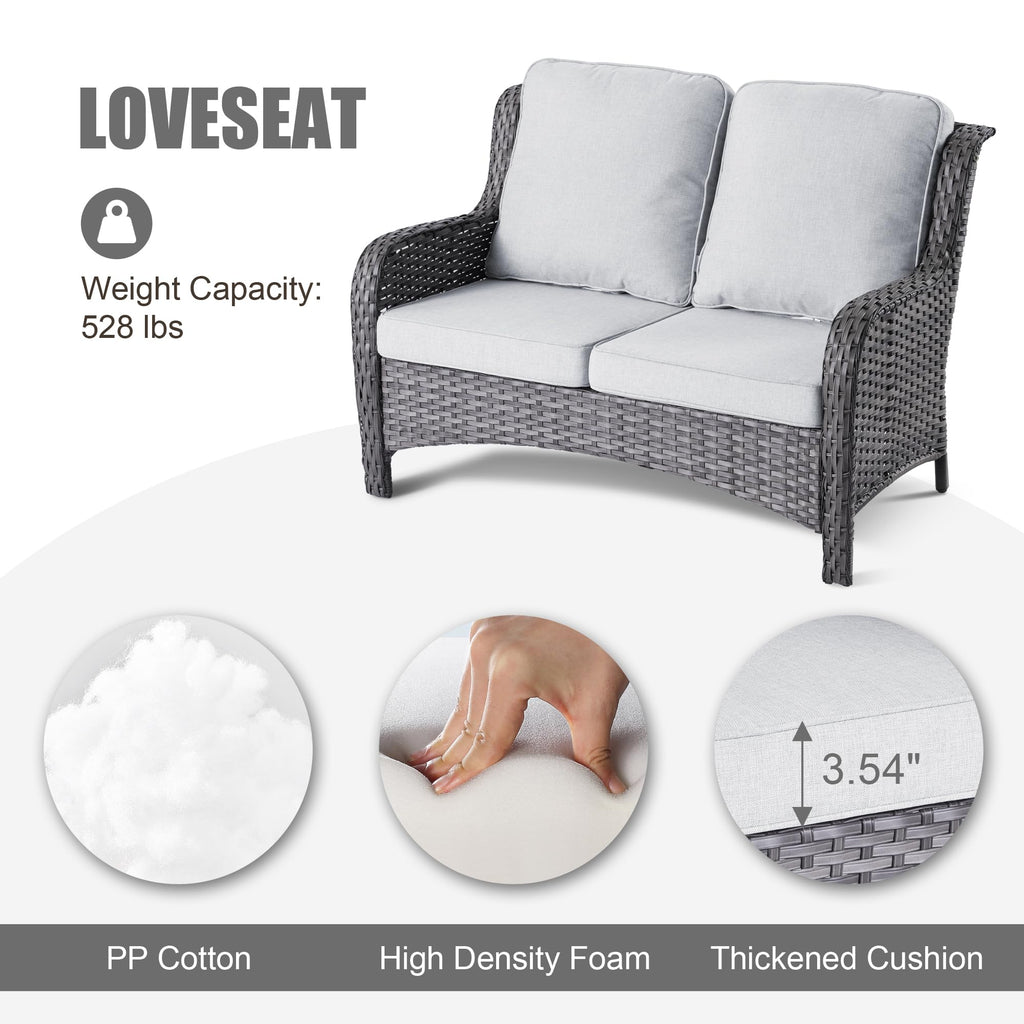 5 Piece Wicker Sofa Set with Fire Pit Table X929