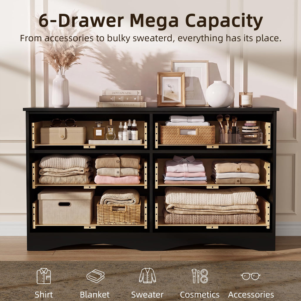 6 Drawer Fluted Wood Dresser B317