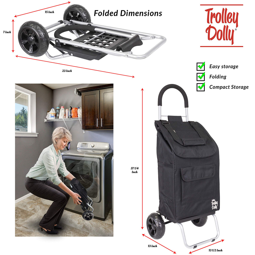 Black Foldable Shopping Cart with Wheels and Removable Bag U387