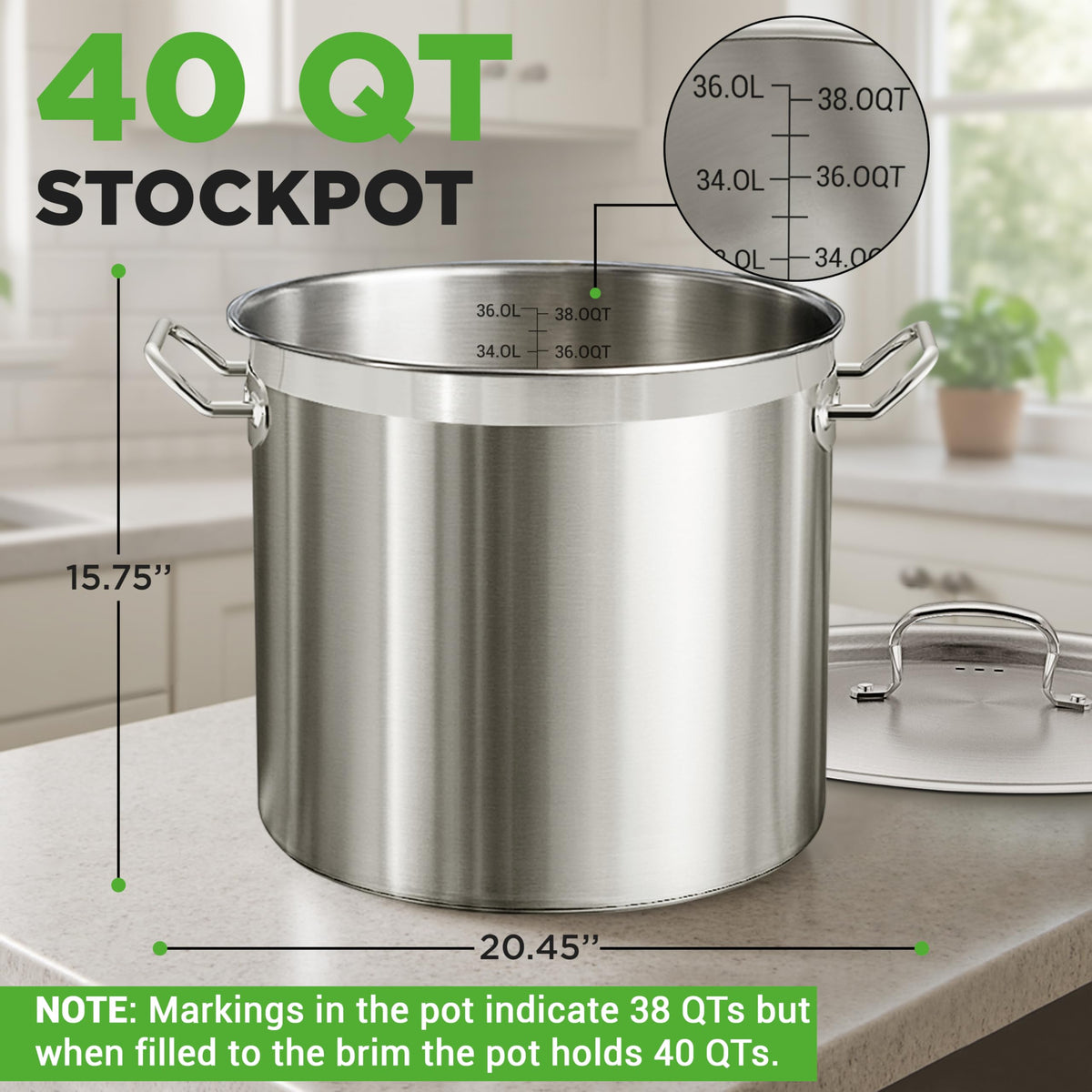 Stainless Steel Stock Pot with Lid 40 Qt F298481