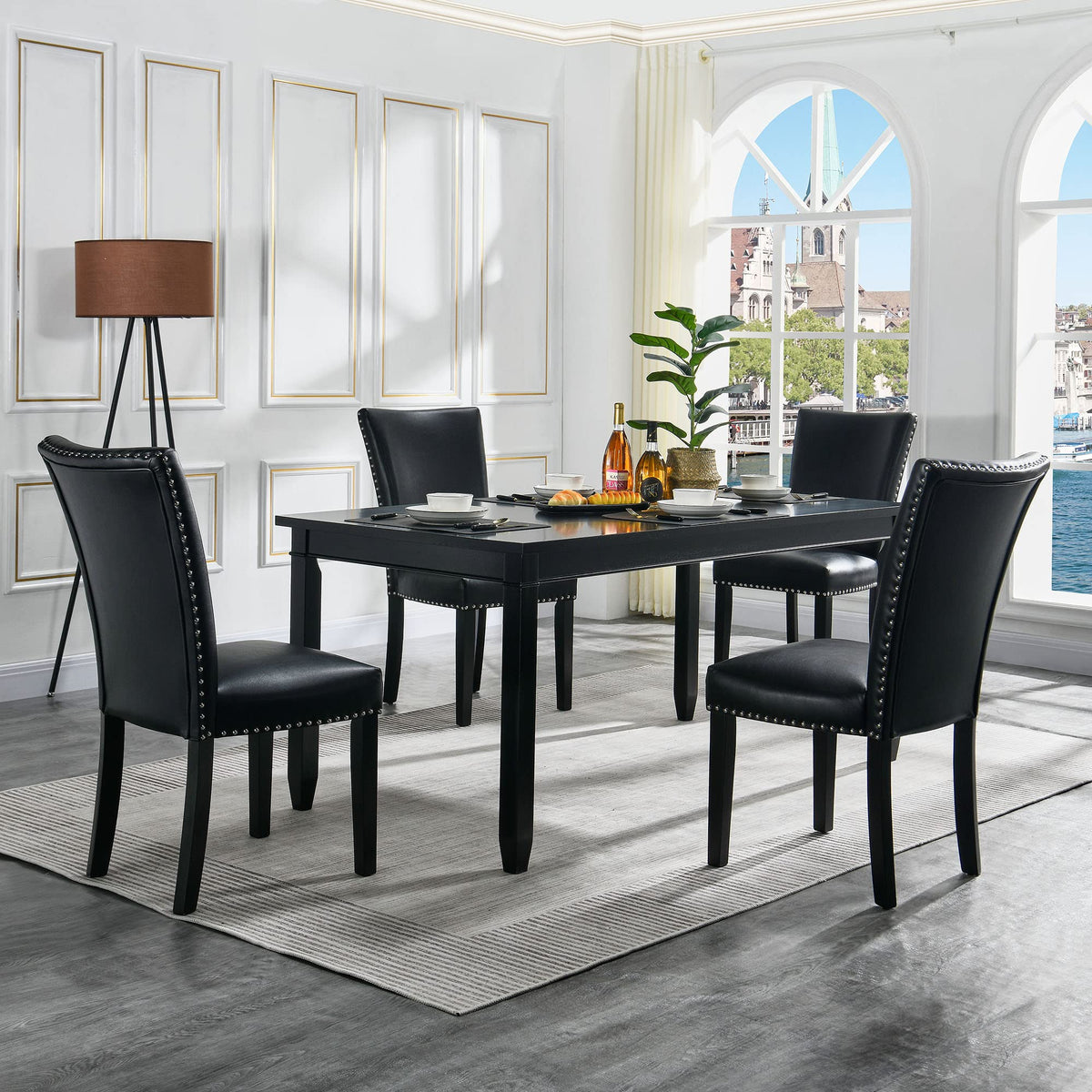 Black PU Leather Upholstered Dining Chairs Set of 2 O785