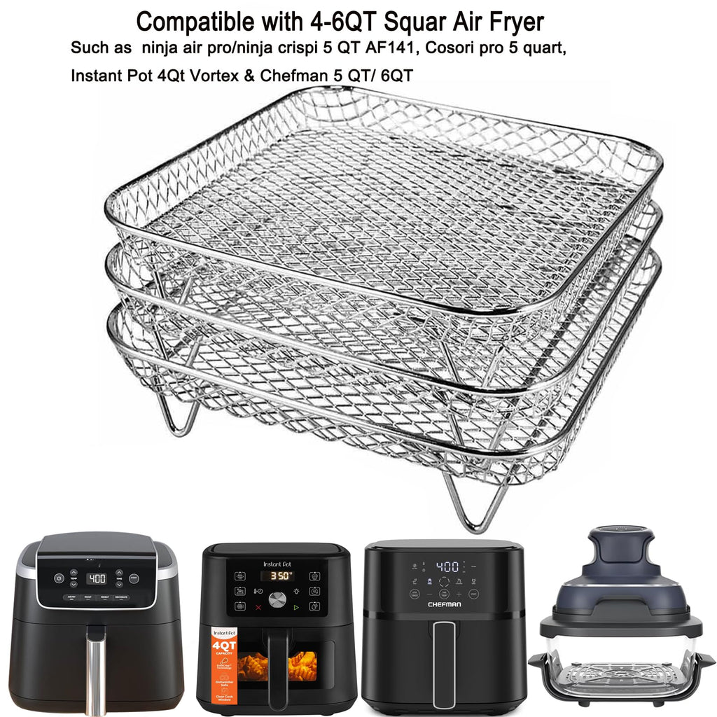 7 Inch Stackable Stainless Steel Air Fryer Rack, 3 Pcs S888