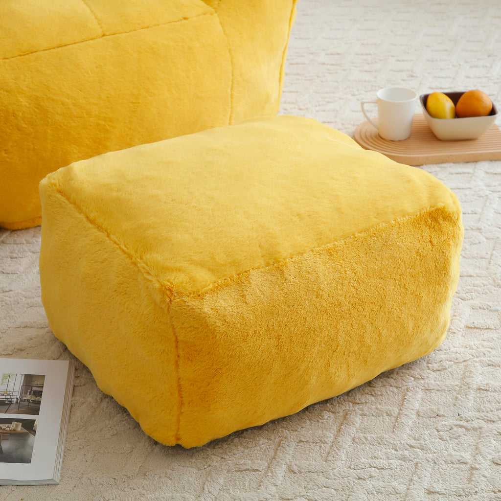 Yellow Faux Fur Memory Foam Bean Bag Chair with Footstool Y3919