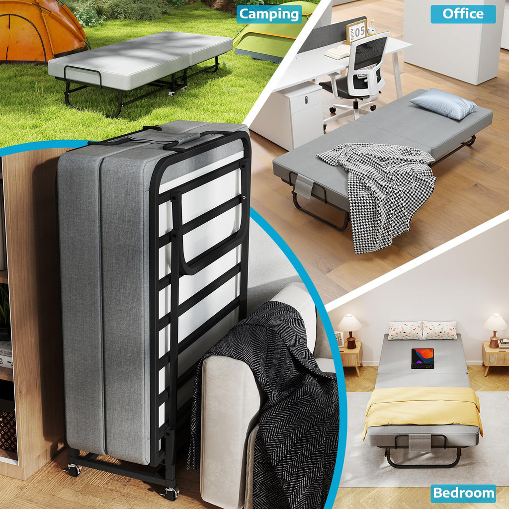 Folding Bed with Mattress on Wheels D402189