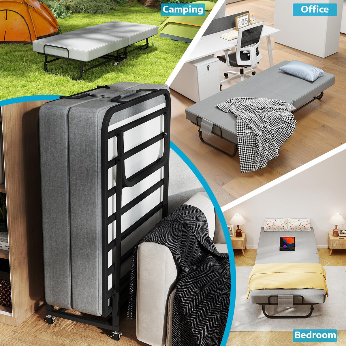 Folding Bed with Mattress on Wheels D402189