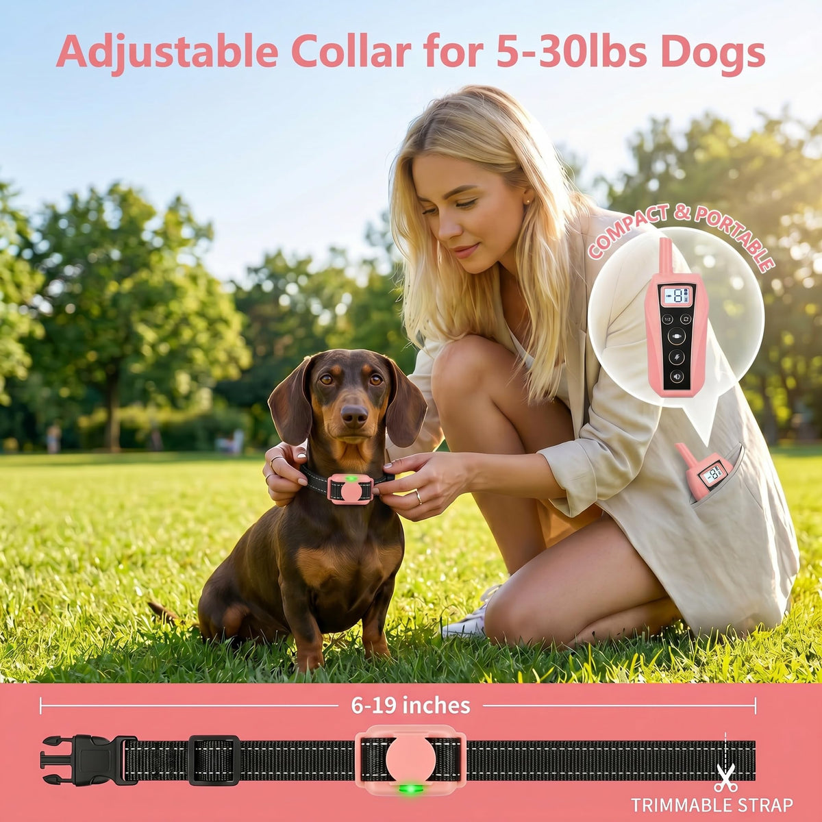 Pink 2000FT Waterproof Dog Training Collar G688262