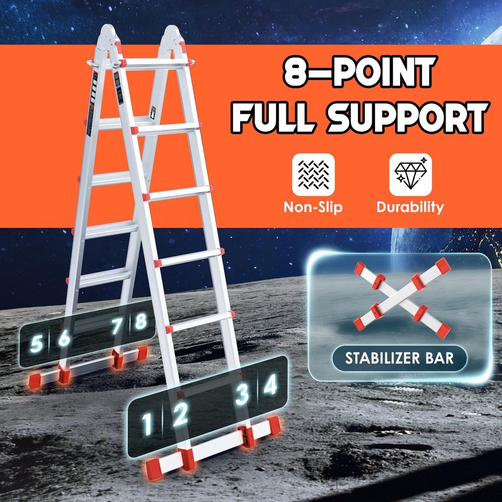 Telescoping Ladder, 22.5 Ft A Frame Anti-Slip Multi Position N8904