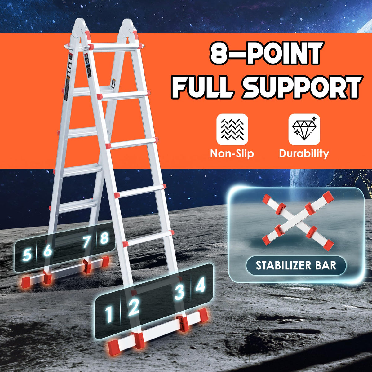 Telescoping Ladder, 22.5 Ft A Frame Anti-Slip Multi Position N8904