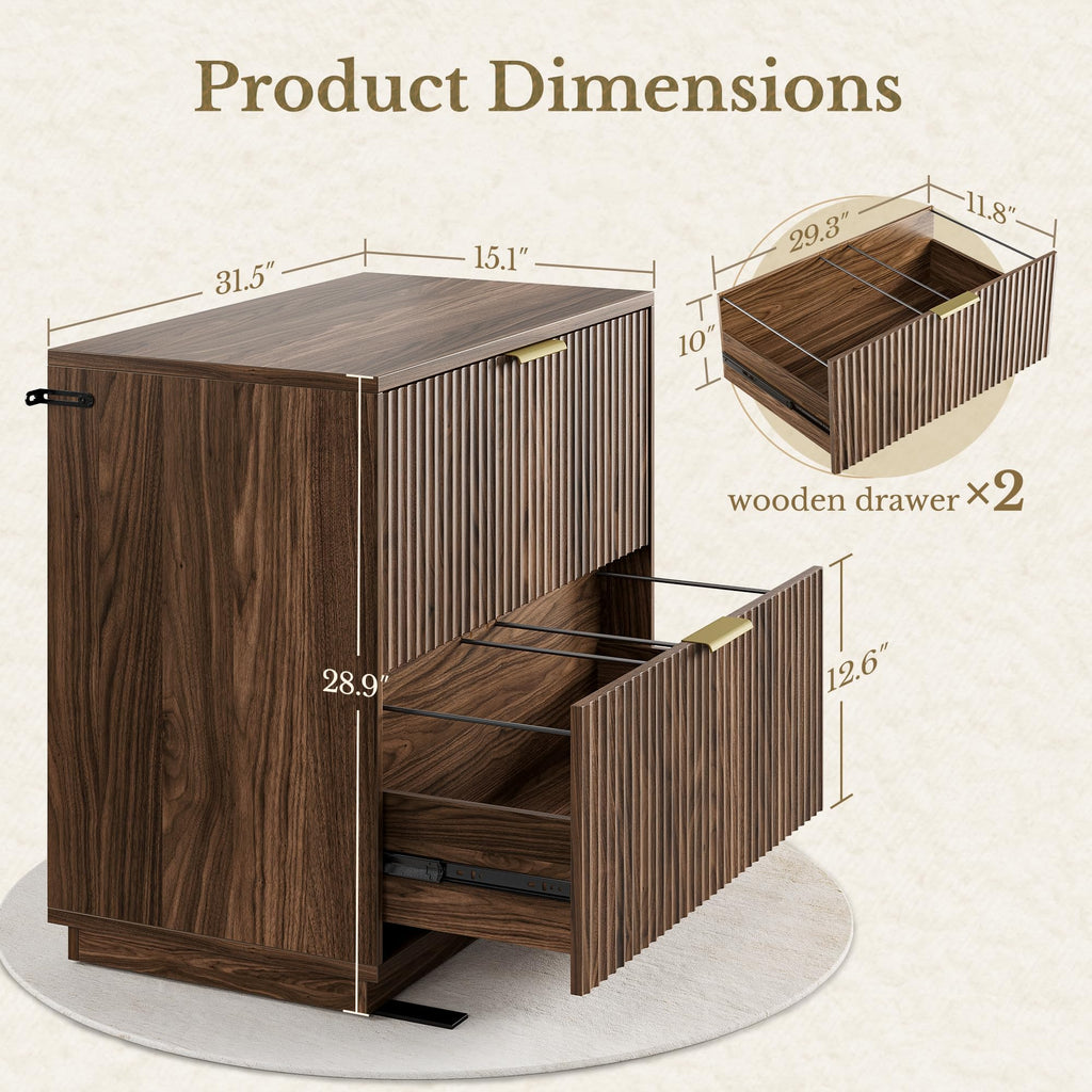 Black Walnut 2 Drawer Fluted Lateral File Cabinet P6938