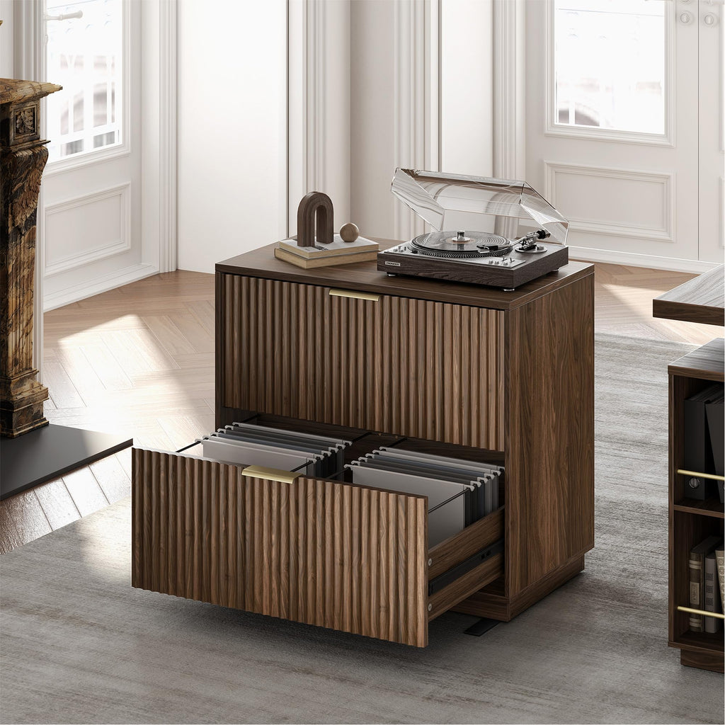 Black Walnut 2 Drawer Fluted Lateral File Cabinet P6938