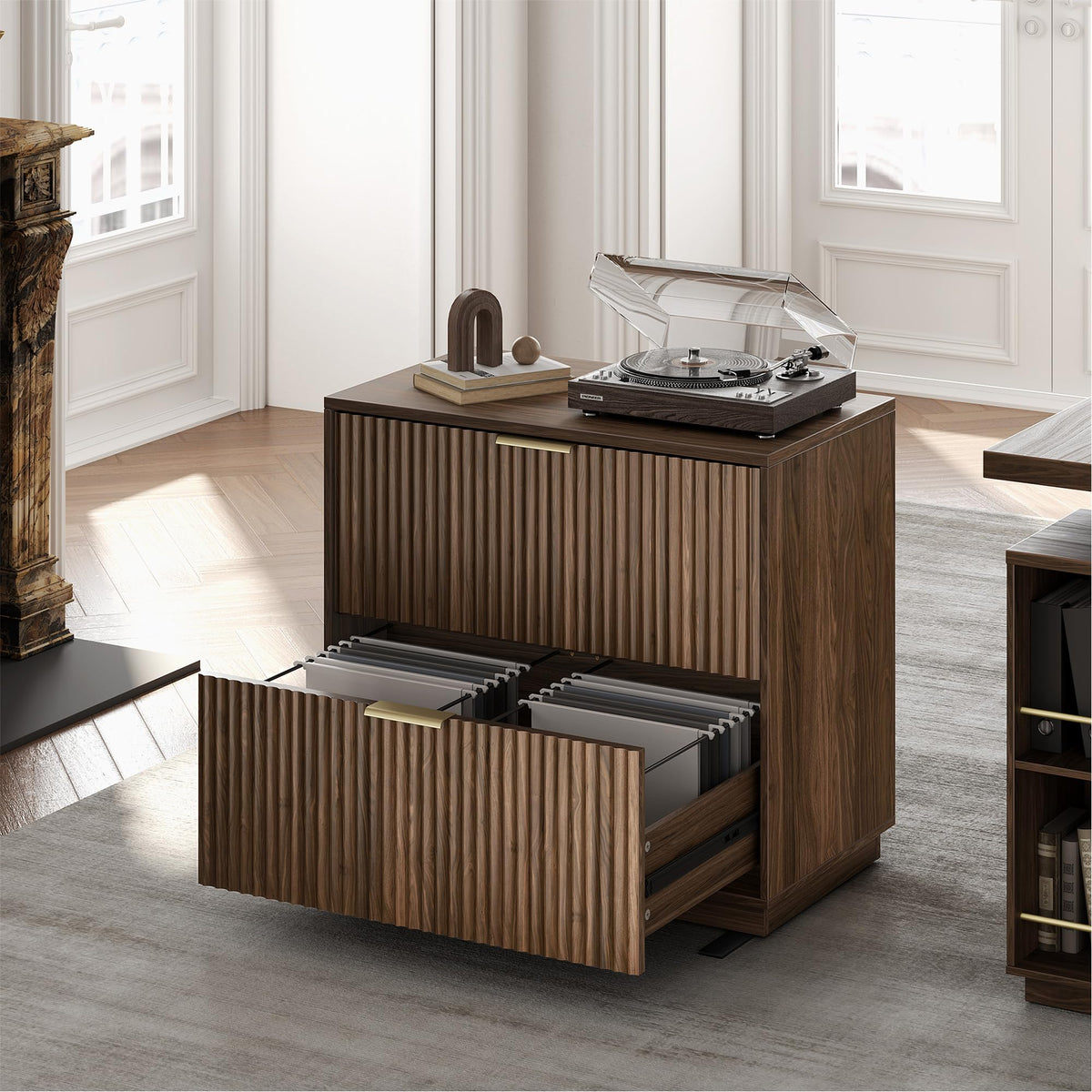 Black Walnut 2 Drawer Fluted Lateral File Cabinet P6938
