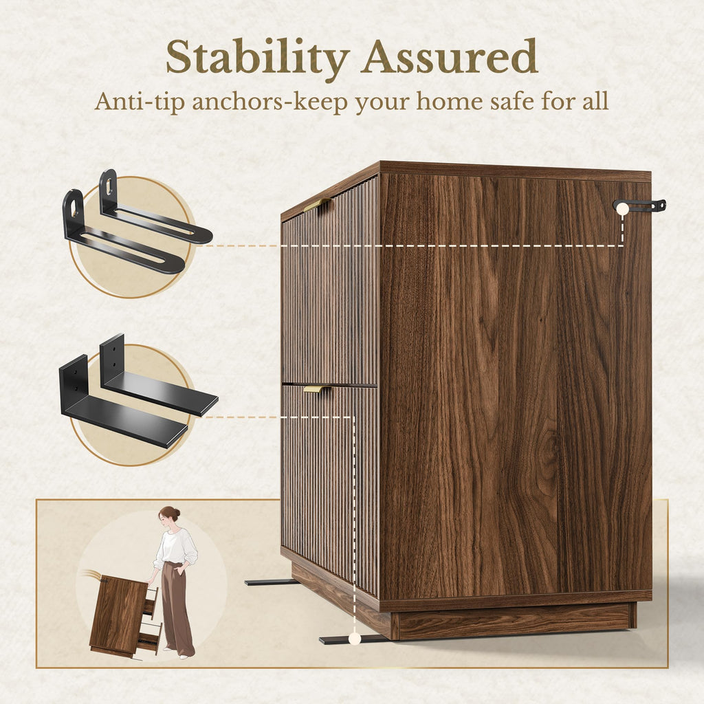 Black Walnut 2 Drawer Fluted Lateral File Cabinet P6938