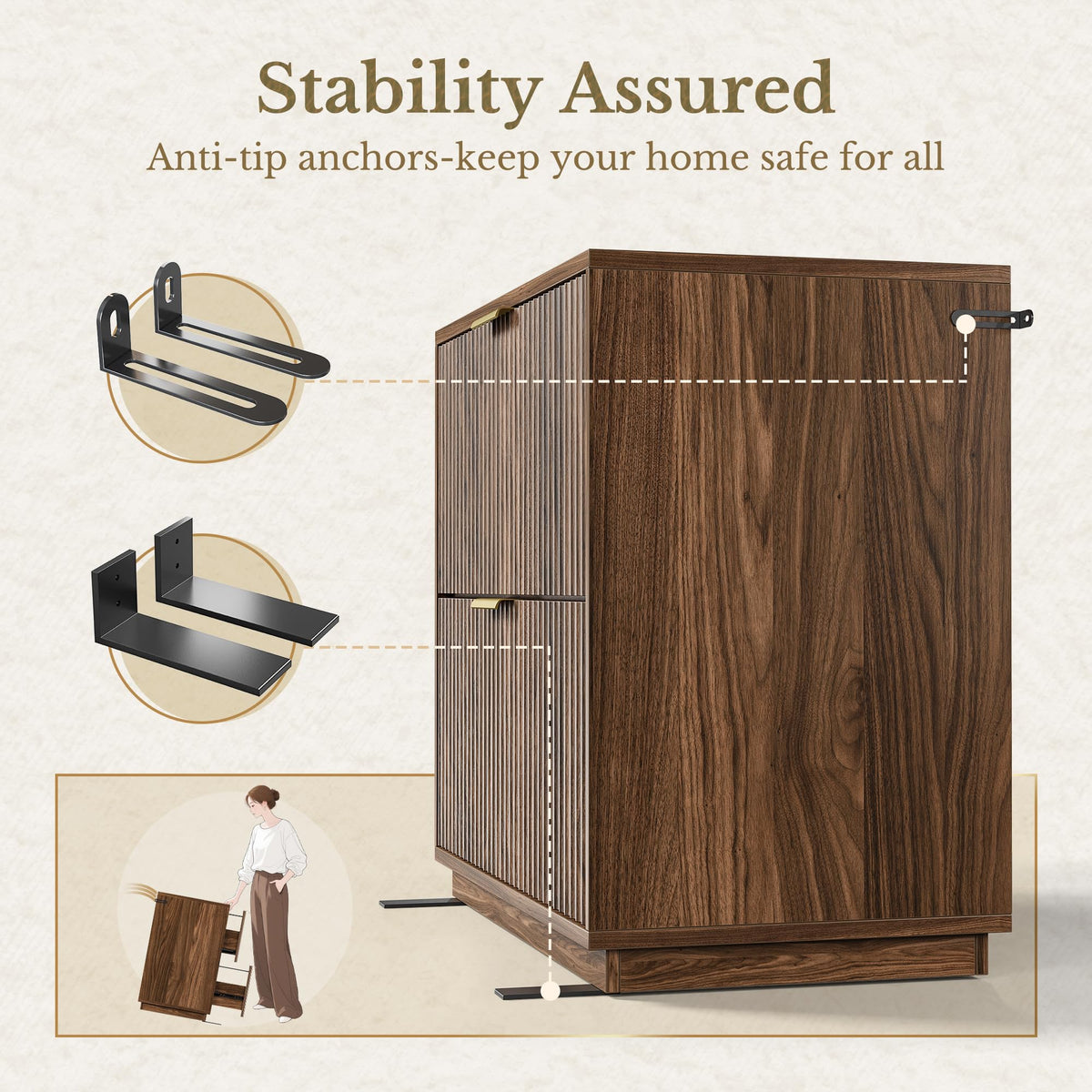 Black Walnut 2 Drawer Fluted Lateral File Cabinet P6938