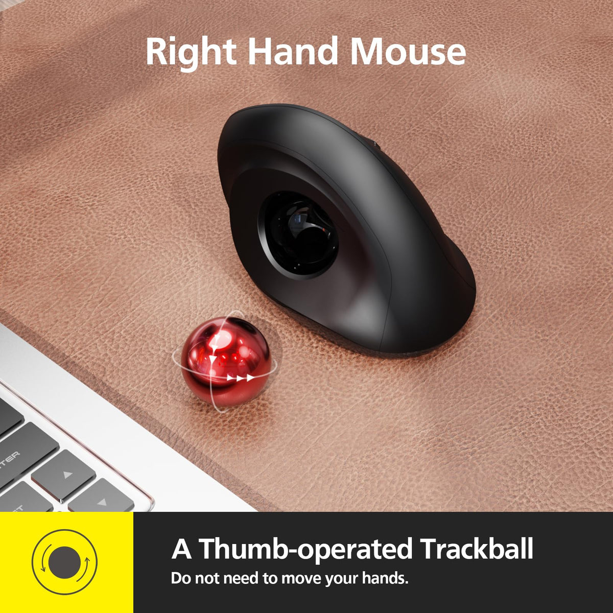 Wireless Ergonomic Trackball Mouse, 3 Adjustable DPI, Black Q231884