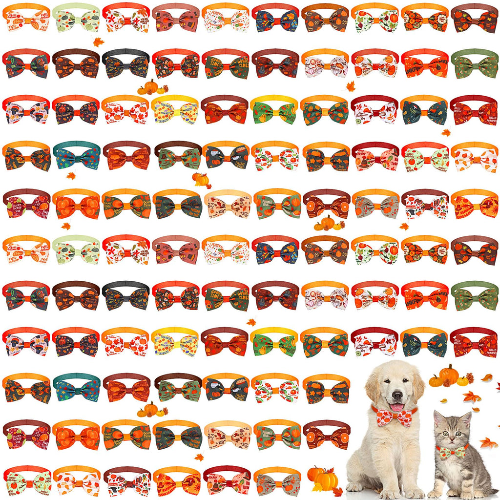 100 Pcs Fall Dog Bow Adjustable Pet Bowtie Collar K5148