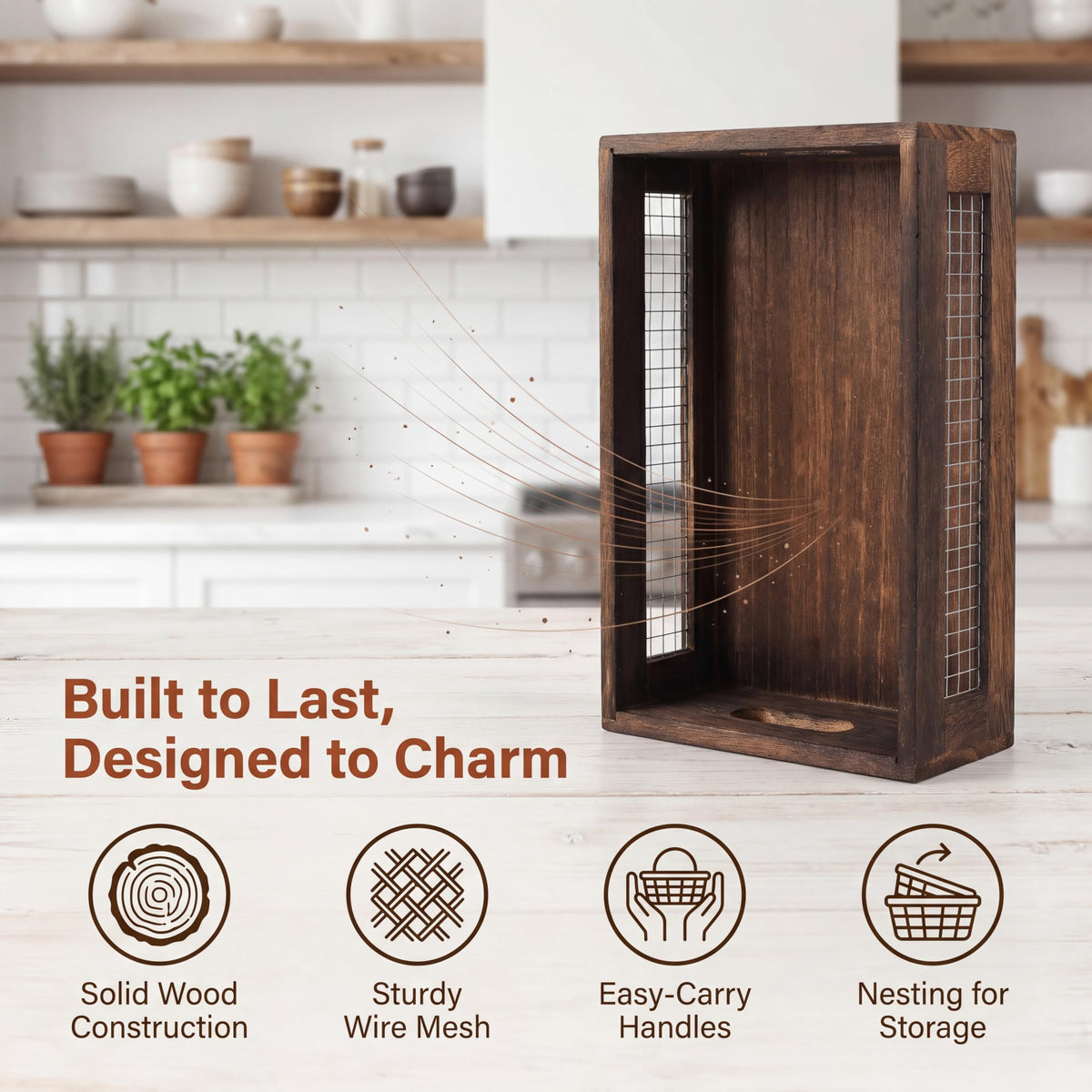 Set of 2 Rustic Wooden Nesting Boxes with Handle B5323