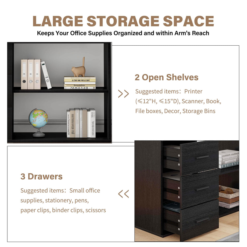 Black L Shaped Corner Desk with Storage Drawers L254579