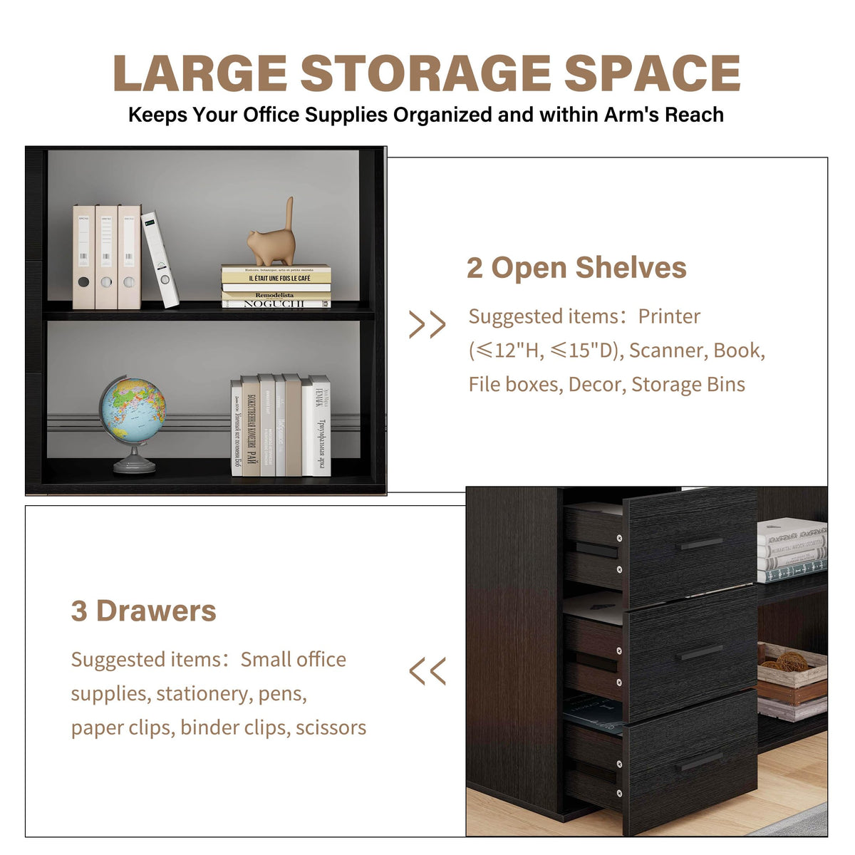 Black L Shaped Corner Desk with Storage Drawers L254579