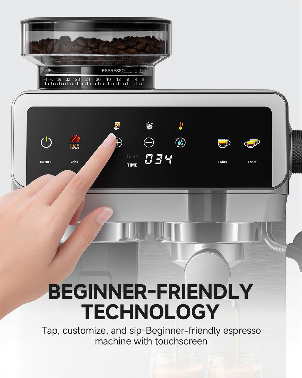 Espresso Machine With Grinder, Temp Control, 44 Grind Settings N325
